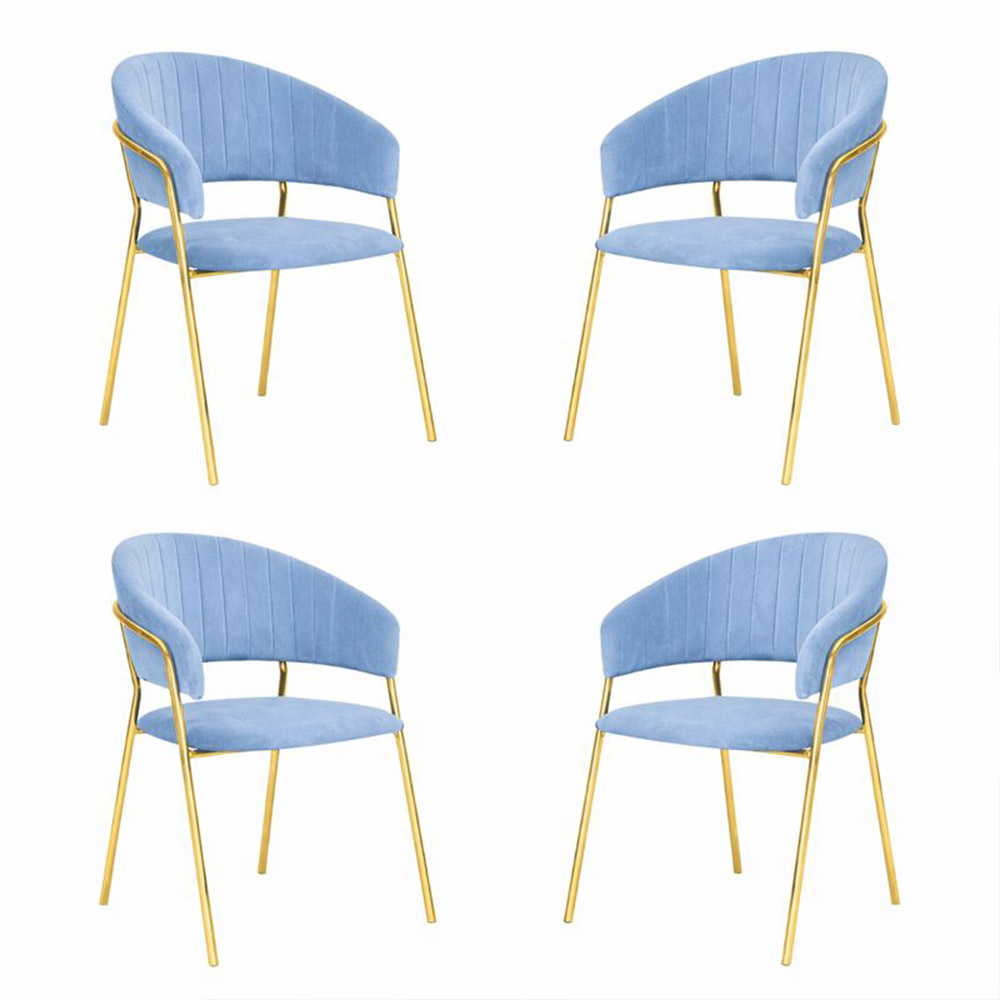 Sedie da sala da pranzo set da 4 aurelia con schienale in velluto celeste.